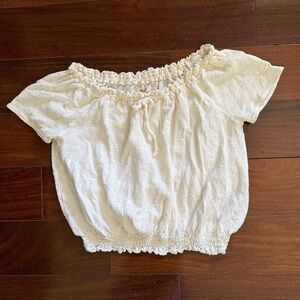 Madewell Cream Smocked Short Sleeve Top